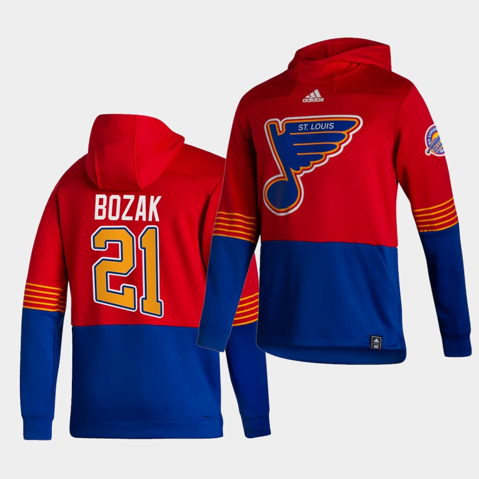 Men St.Louis Blues #21 Bozak Red NHL 2021 Adidas Pullover Hoodie Jersey